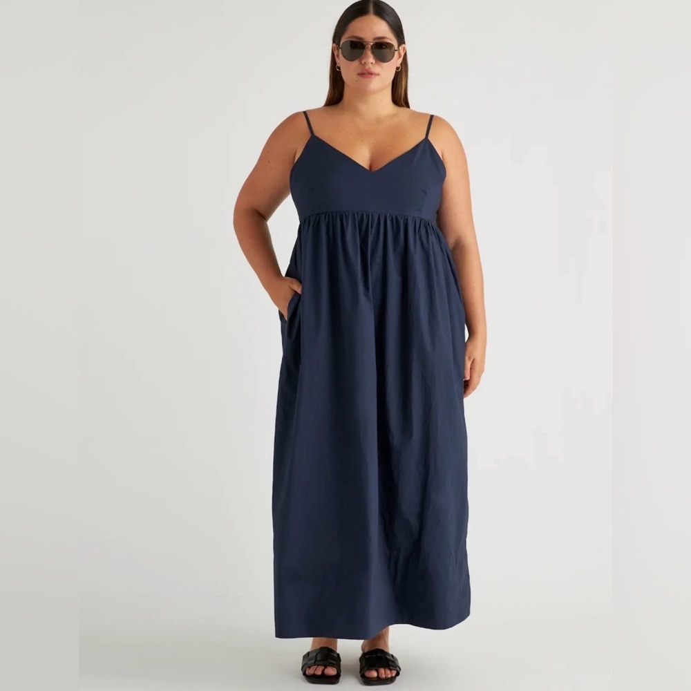 Quince Navy Spaghetti-Strap Maxi Dress